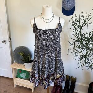 bp Black & White Floral Mini Dress with Contrast Hem